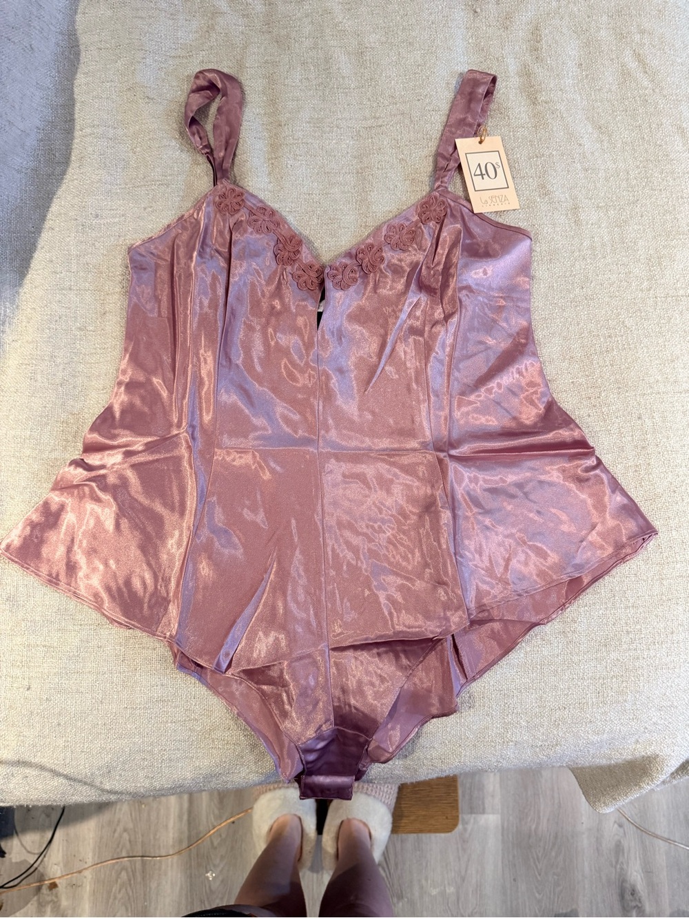 La Senza Vintage Pink Satin Teddy Lingerie Bodysuit XL NWT